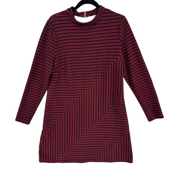 Hutch Anthropologie Knitwork Dress Burgundy Black Striped Long Sleeve Size L - Picture 4 of 15